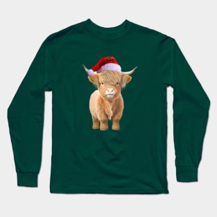 Highland Cow Wearing a Santa Claus Hat Long Sleeve T-Shirt